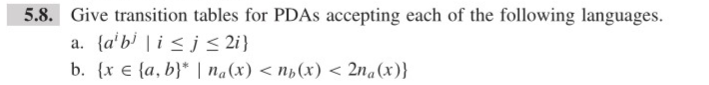 Solved 5.8 Give Transition Tables For PDAs Accepting Each Of | Chegg.com