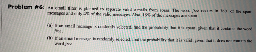 Solved An Email Filter Is Planned To Separate Valid E-mails | Chegg.com