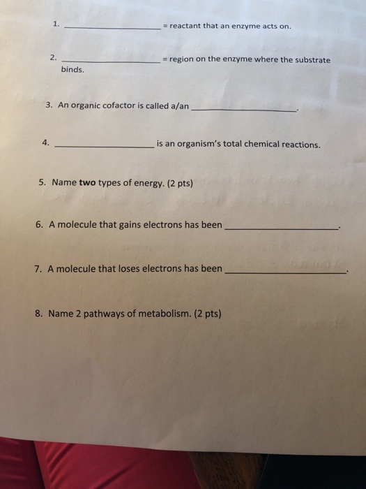 Solved reactant that an enzyme acts on 2. - region on the | Chegg.com