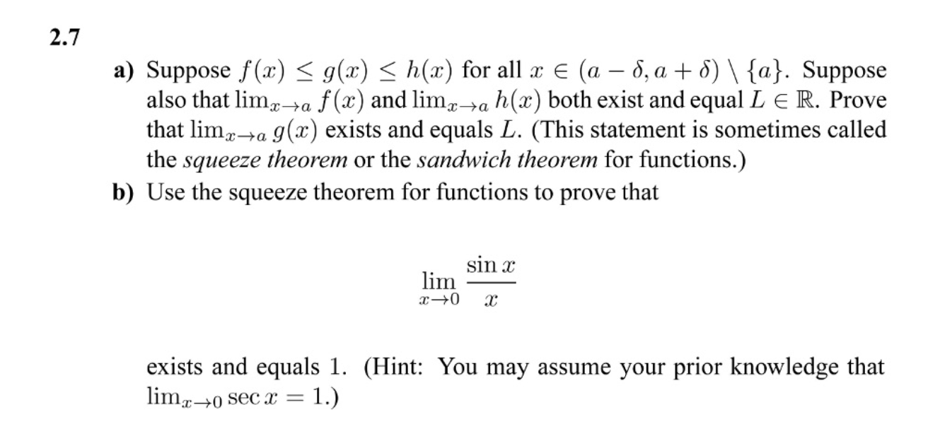 Solved A Suppose F X ≤g X ≤h X For All X∈ A−δ A δ {a}