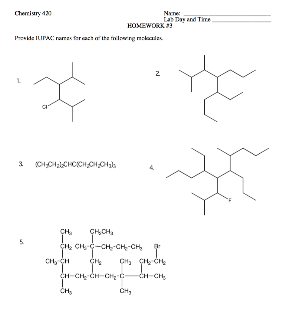 Solved Chemistry 420 Name: Lab Day and Time HOMEWORK #3 | Chegg.com