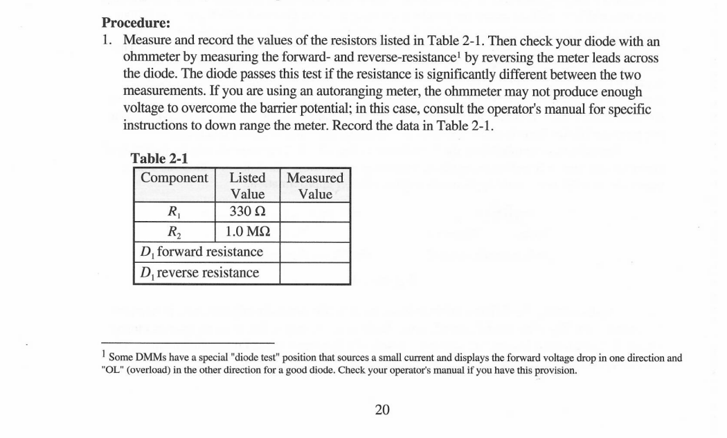 Solved Procedure: 1. Measure and record the values of the | Chegg.com