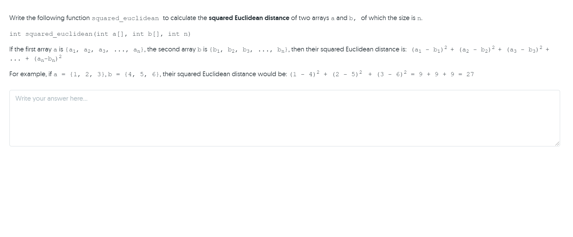 Solved Write the following function squared_euclidean to  Chegg.com