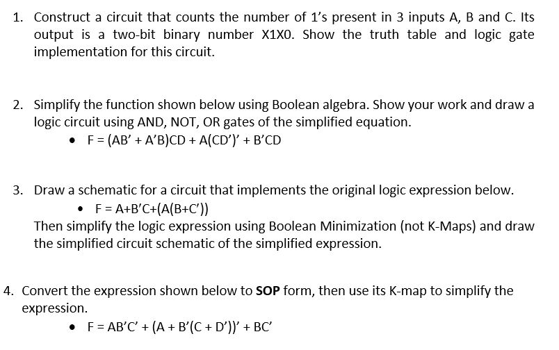 Solved 1. Construct a circuit that counts the number of 1's | Chegg.com