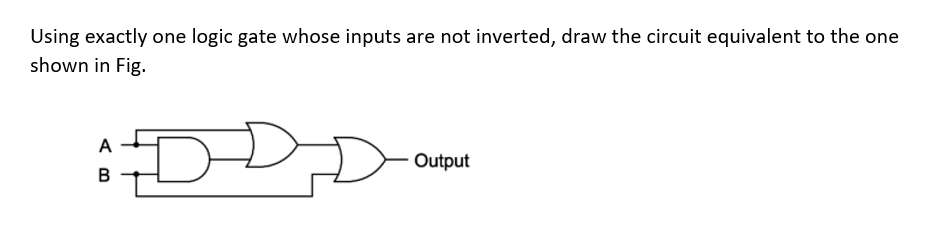 Using exactly one logic gate whose inputs are not inverted, draw the circuit equivalent to the one shown in Fig.