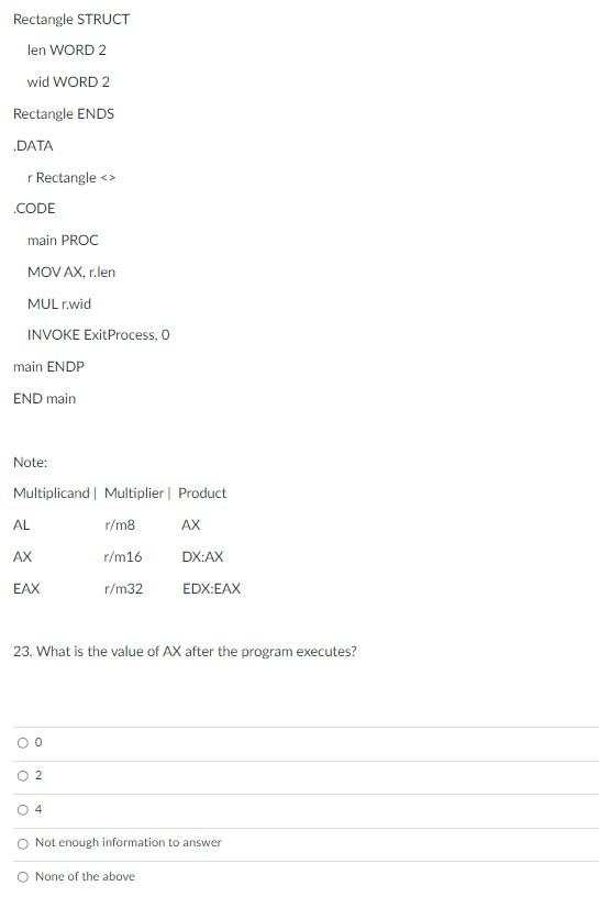 Solved Rectangle STRUCT len WORD 2 wid WORD 2 Rectangle ENDS | Chegg.com