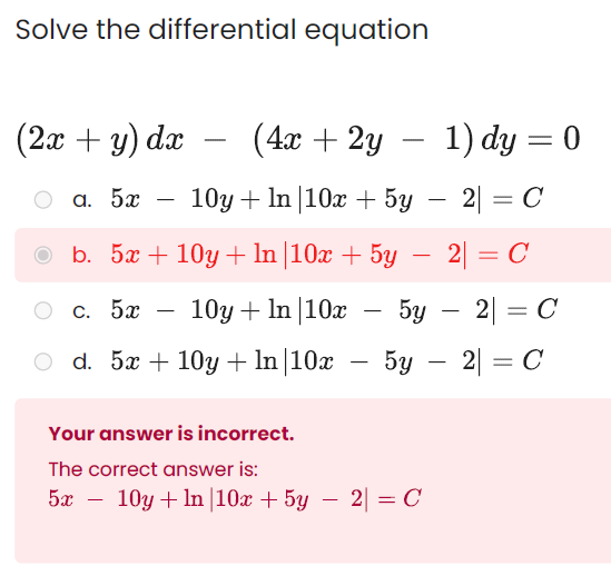 Solved Solve The Differential Equation 2x Y Dx 4x 2y Chegg Com