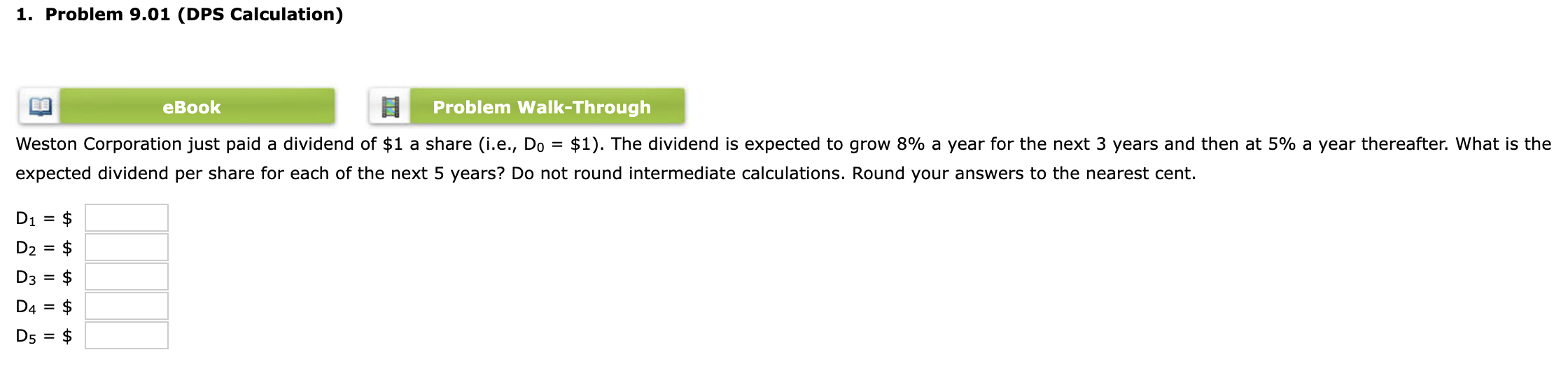Solved 1. Problem 9.01 (DPS Calculation) eBook Problem | Chegg.com