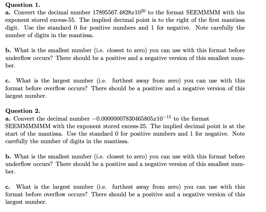 Solved Question 1.a. ﻿Convert the decimal number | Chegg.com