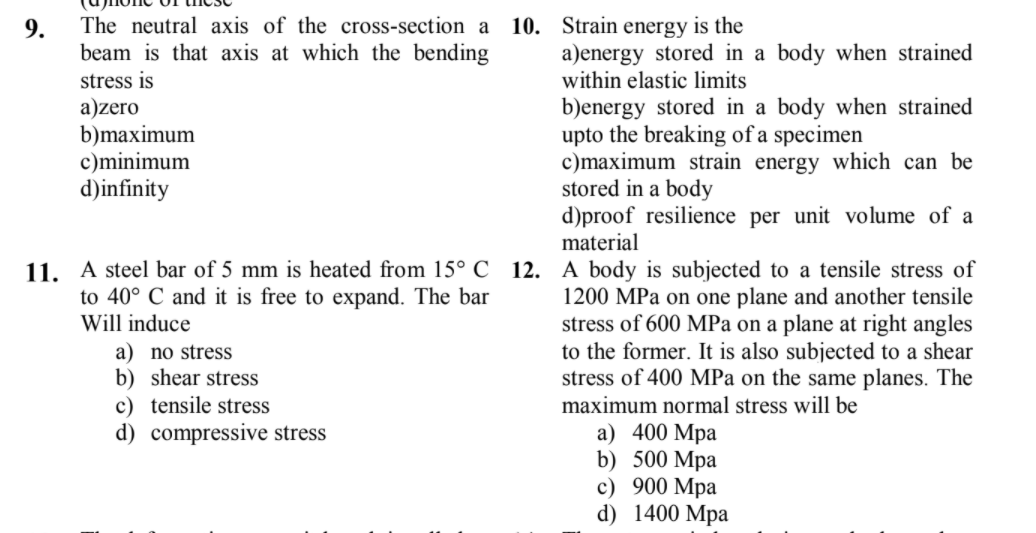 Solved 9. The neutral axis of the crosssection a 10. Strain