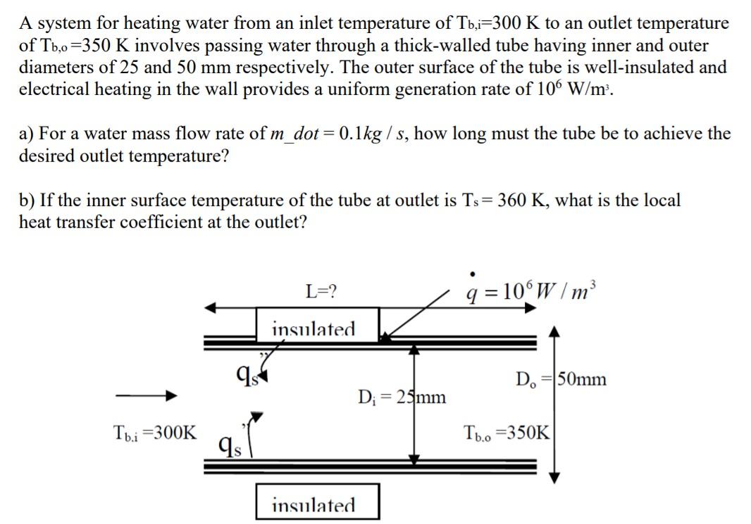 Solved A system for heating water from an inlet temperature | Chegg.com