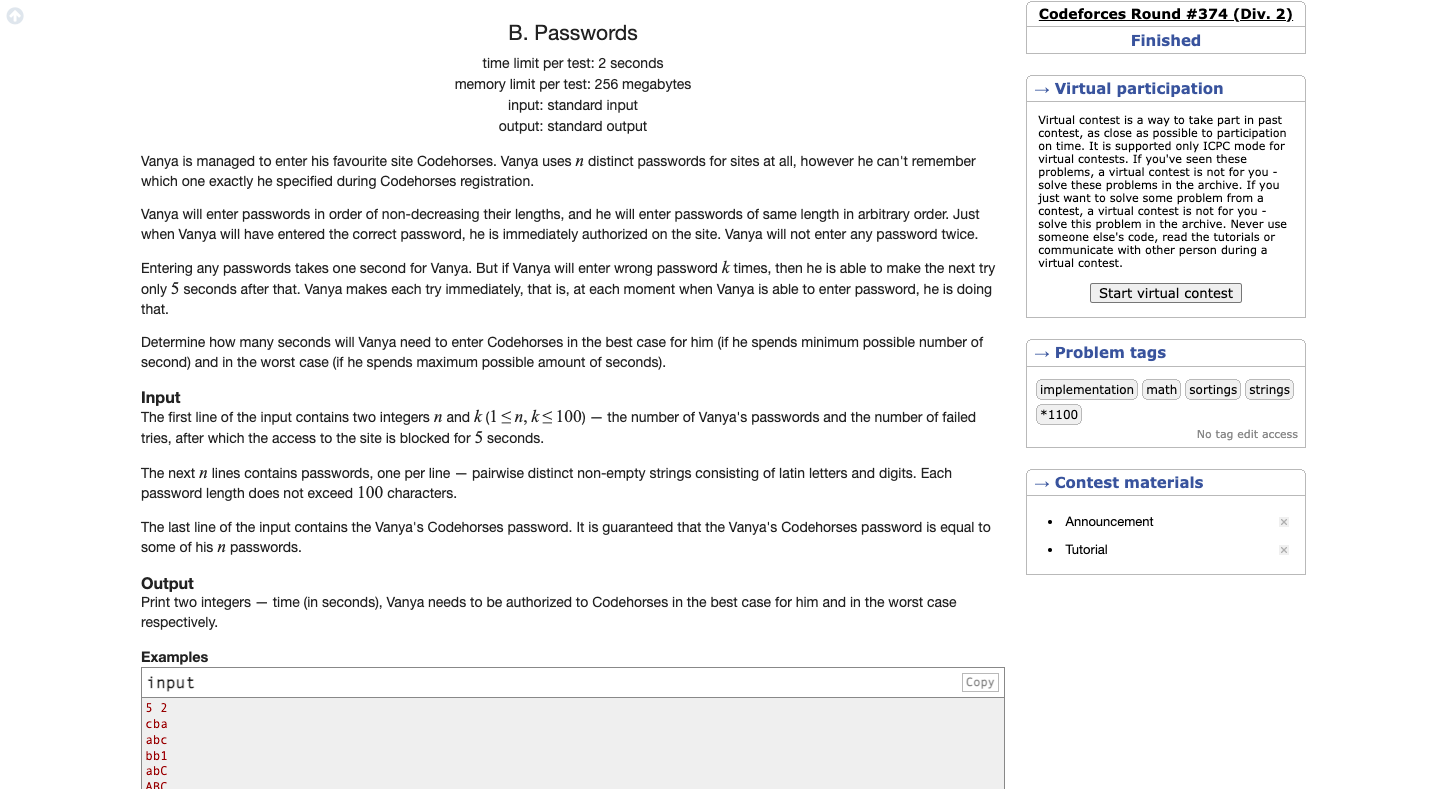 Solved B. Passwords Codeforces Round #374 (Div. 2) Finished | Chegg.com