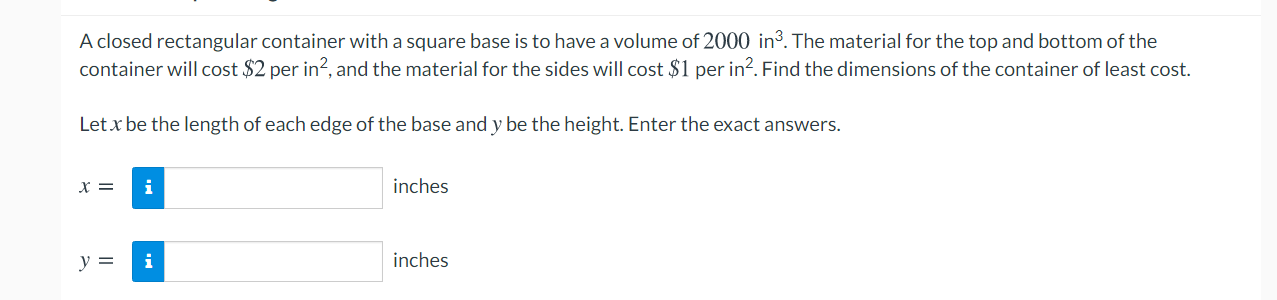 solved-a-closed-rectangular-container-with-a-square-base-is-chegg