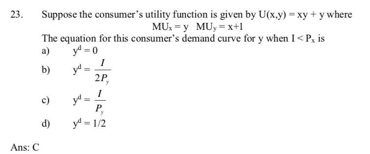 Solved Suppose The Consumer's Utility Function Is Given By | Chegg.com