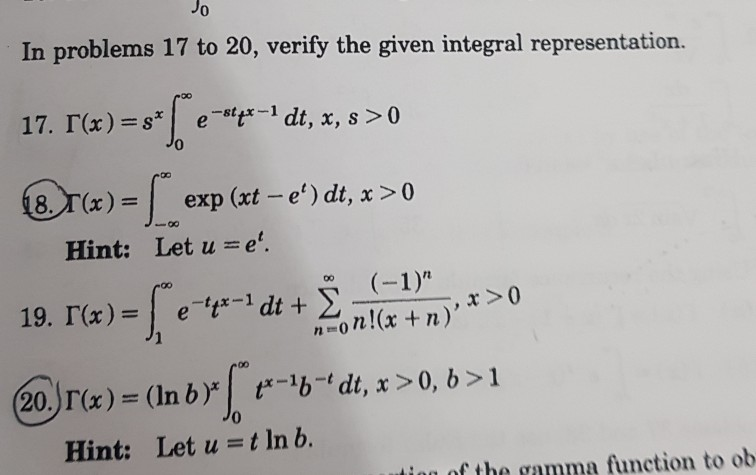 Solved In problems 17 to 20, verify the given integral | Chegg.com