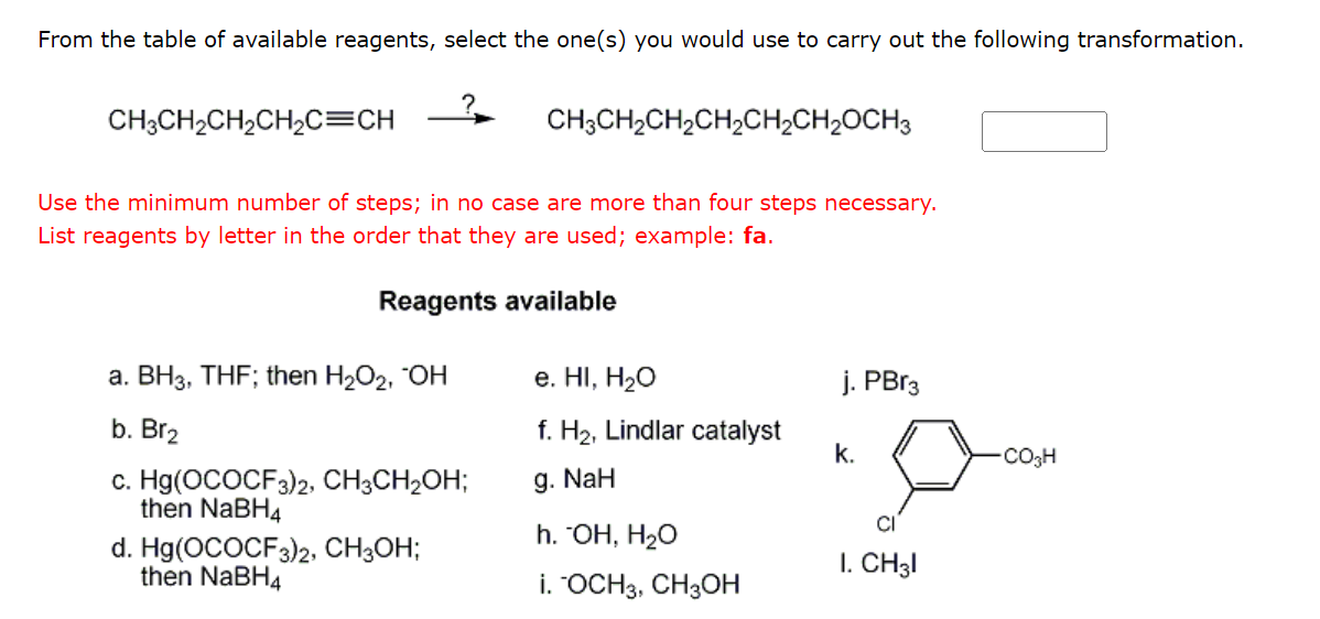 Solved From The Table Of Available Reagents, Select The | Chegg.com