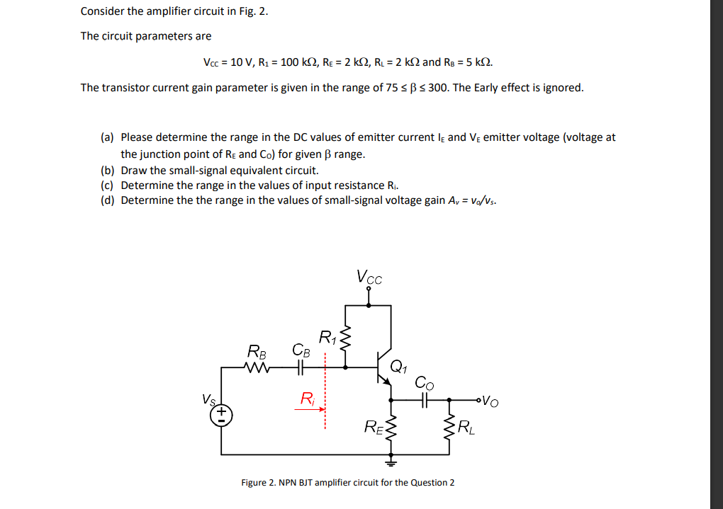 Solved Consider the amplifier circuit in Fig. 2. The circuit | Chegg.com
