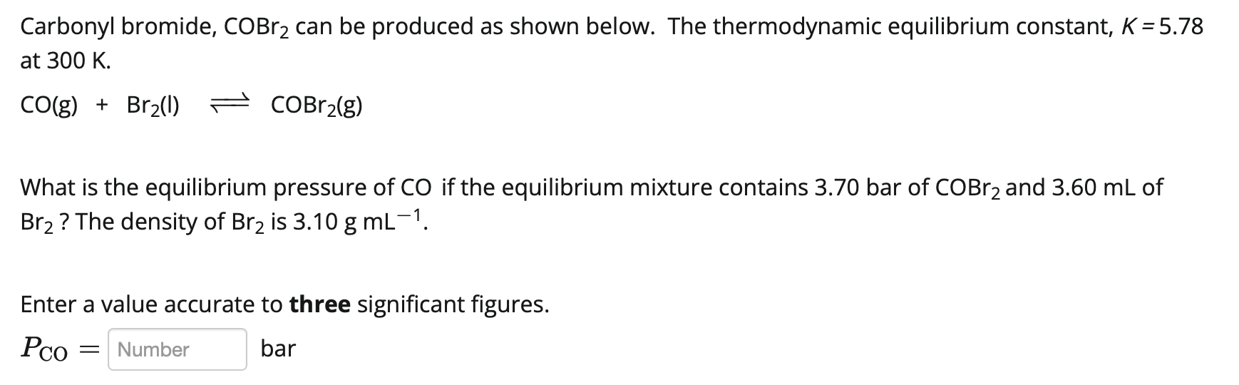 Solved Carbonyl bromide, COBr2 can be produced as shown | Chegg.com