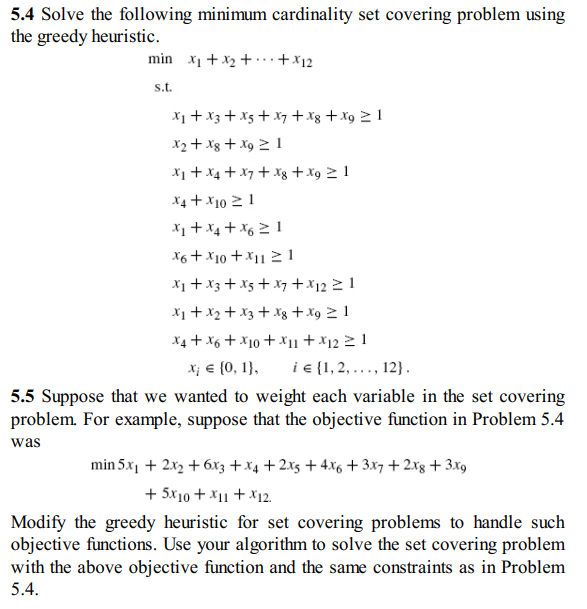 Solved 5.4 Solve the following minimum cardinality set | Chegg.com