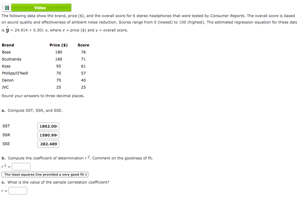 Solved Video The following data show the brand, price (),