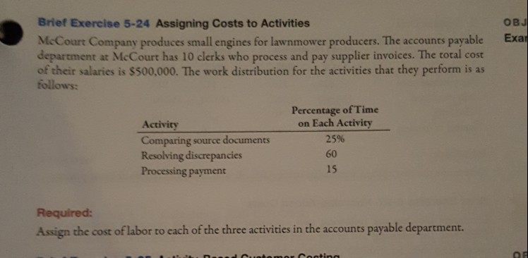 Solved Brief Exercise 5-24 Assigning Costs to Activities OBJ | Chegg.com