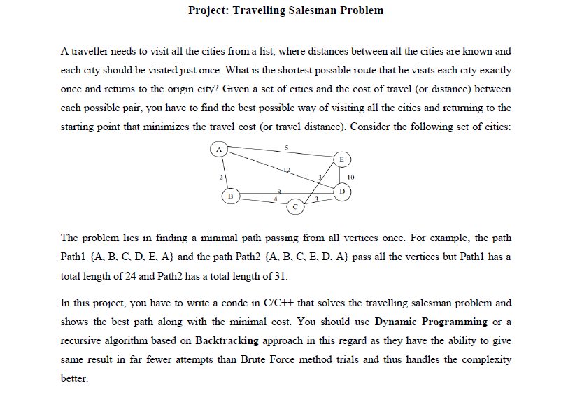 Solved Project: Travelling Salesman Problem A traveller | Chegg.com