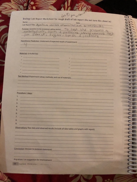 Solved Biology Lab Report Worksheet for rough draft of lab | Chegg.com