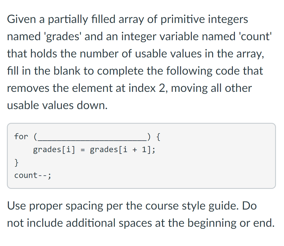Solved Given a partially filled array of primitive integers | Chegg.com