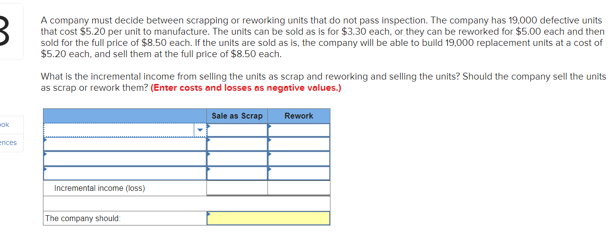 Solved A company must decide between scrapping or reworking