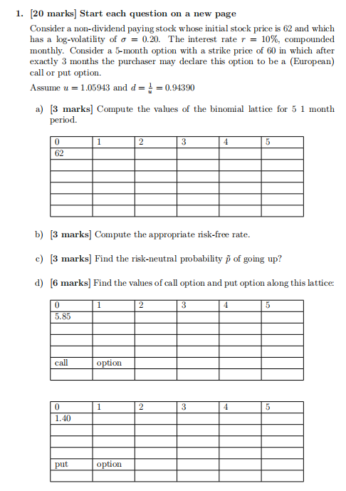 1. [20 marks] Start each question on a new page | Chegg.com