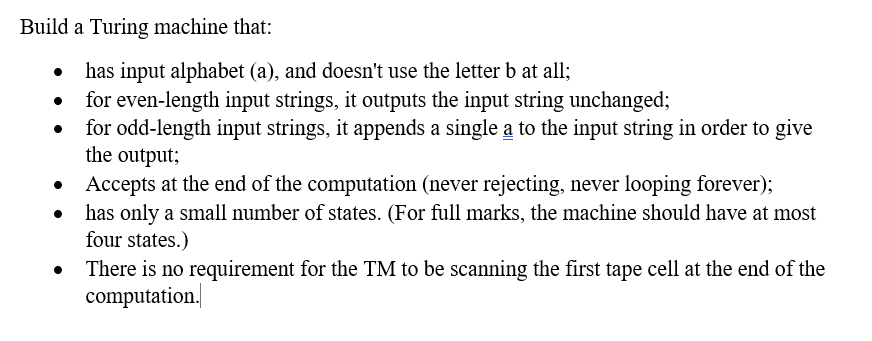 Solved Build a Turing machine that: - has input alphabet | Chegg.com