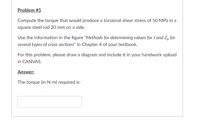 Solved Problem #5 Compute the torque that would produce a | Chegg.com
