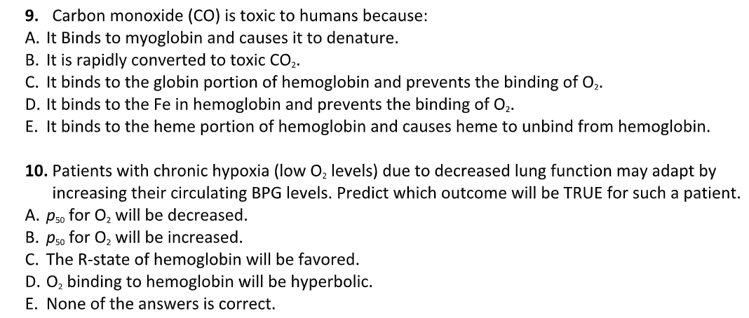 Solved 9. Carbon Monoxide (CO) Is Toxic To Humans Because: | Chegg.com