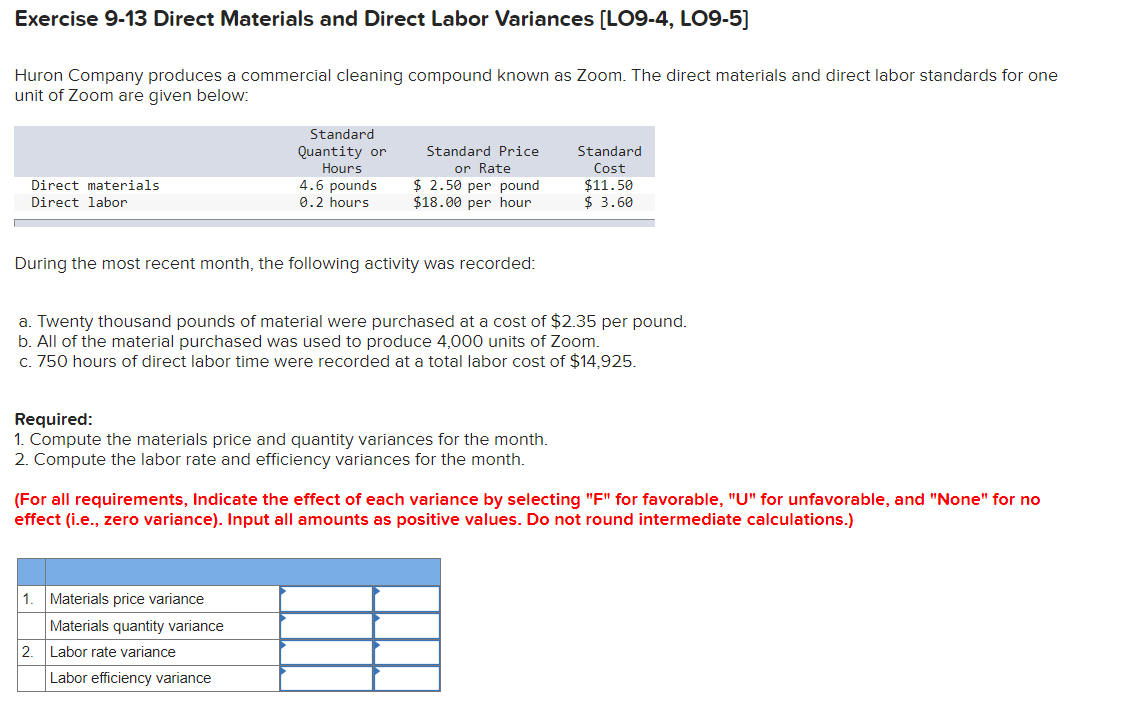 Solved Exercise 9-13 Direct Materials and Direct Labor | Chegg.com