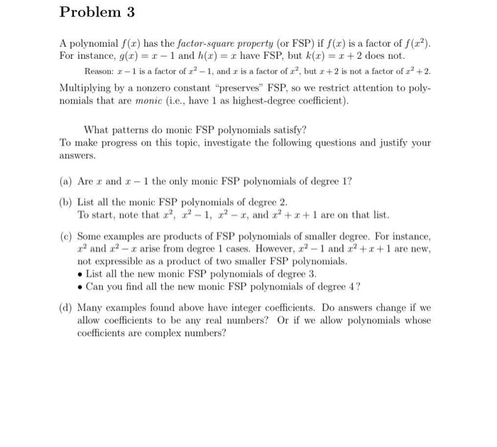Solved Problem 3 A polynomial () has the factor-square | Chegg.com