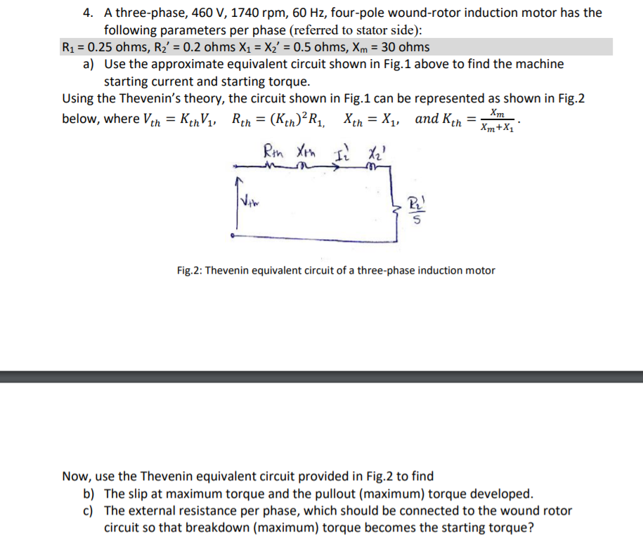 Solved 4. A three-phase, 460 V, 1740 rpm, 60 Hz, four-pole | Chegg.com