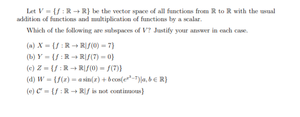 Solved Let V F R R Be The Vector Space Of All Func Chegg Com