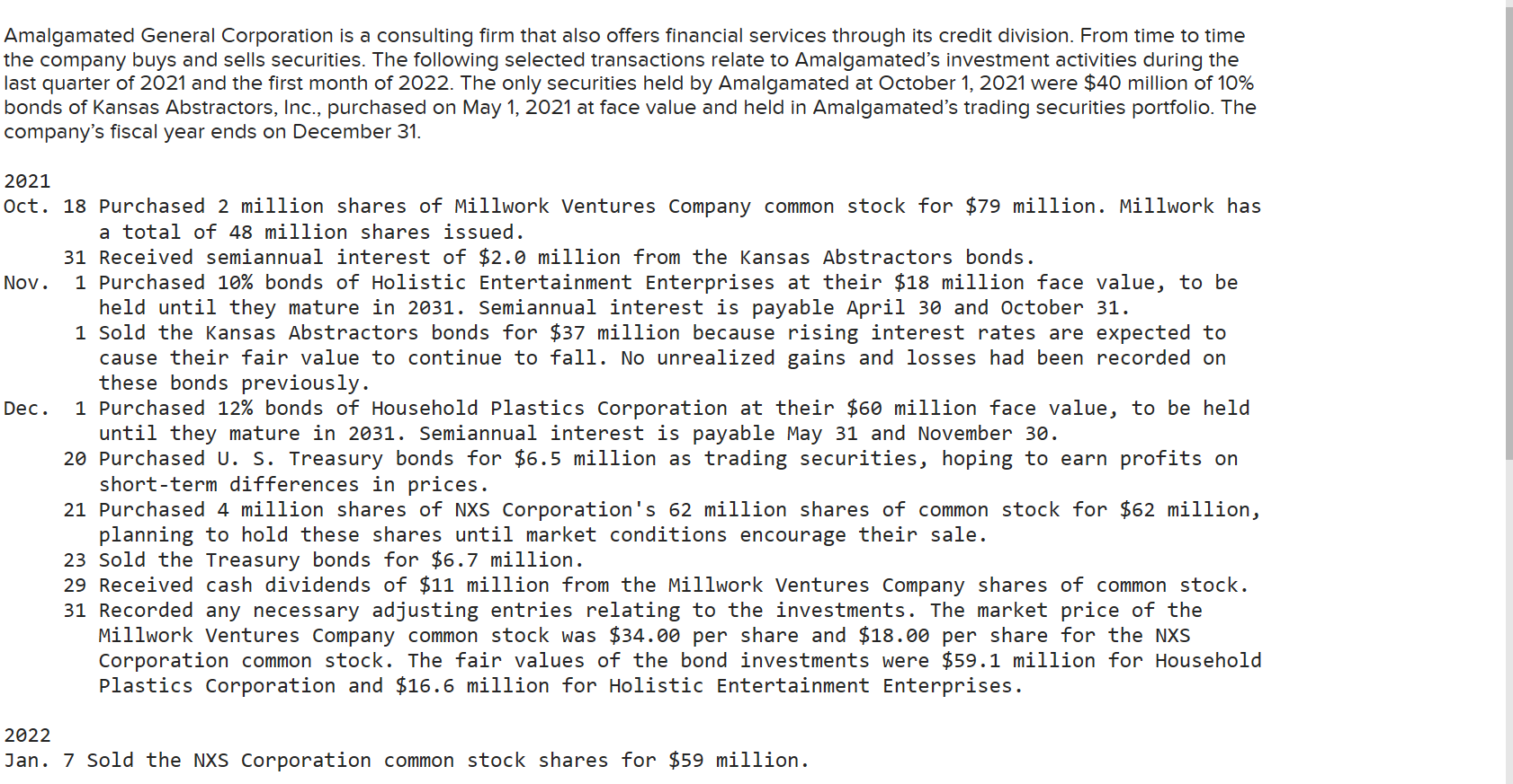 Amalgamated General Corporation is a consulting firm