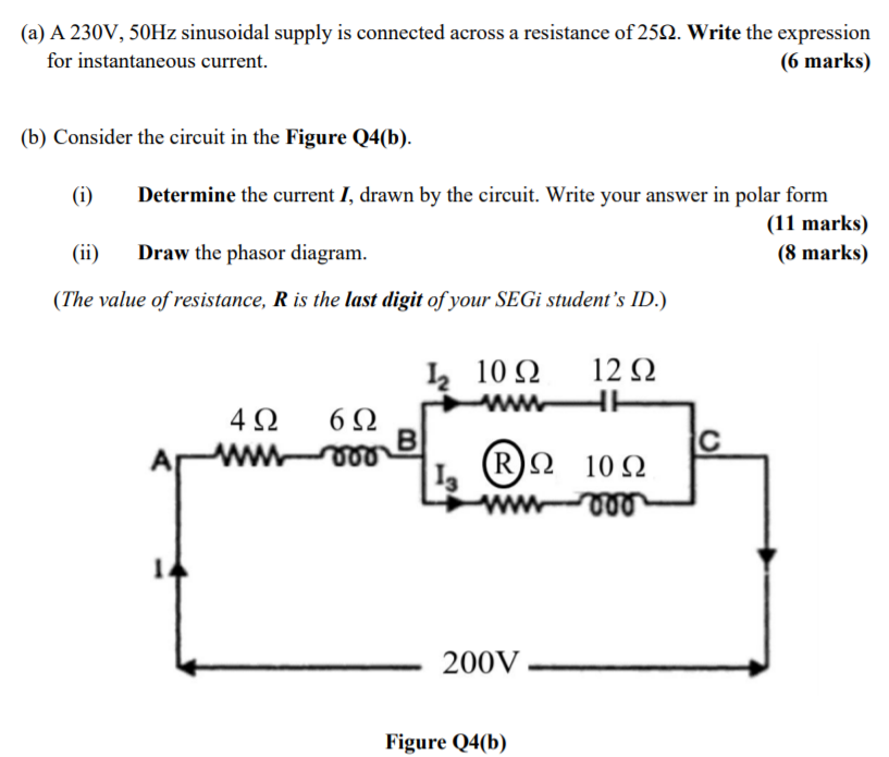 Solved (a) A 230V, 50Hz sinusoidal supply is connected | Chegg.com
