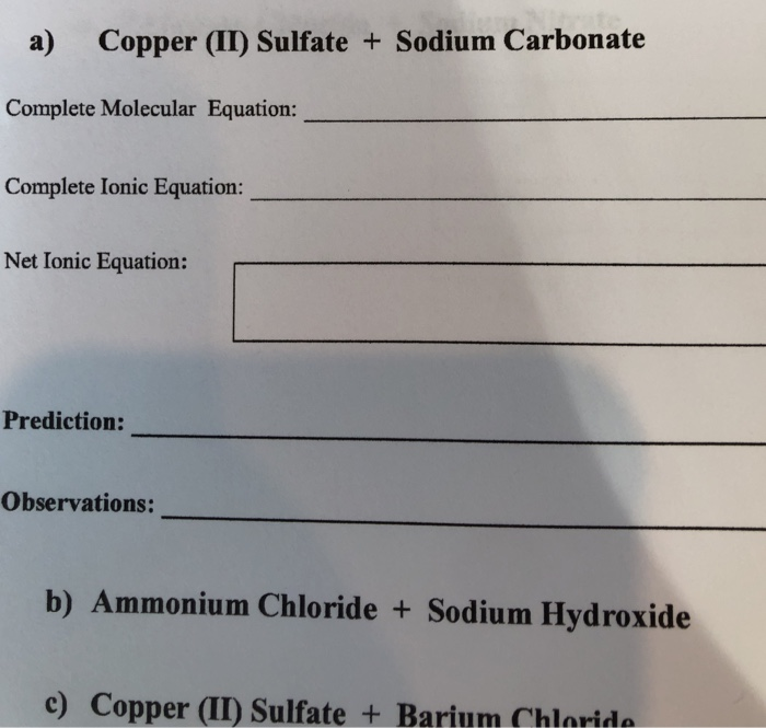 Solved a) Copper (II) Sulfate + Sodium Carbonate Complete