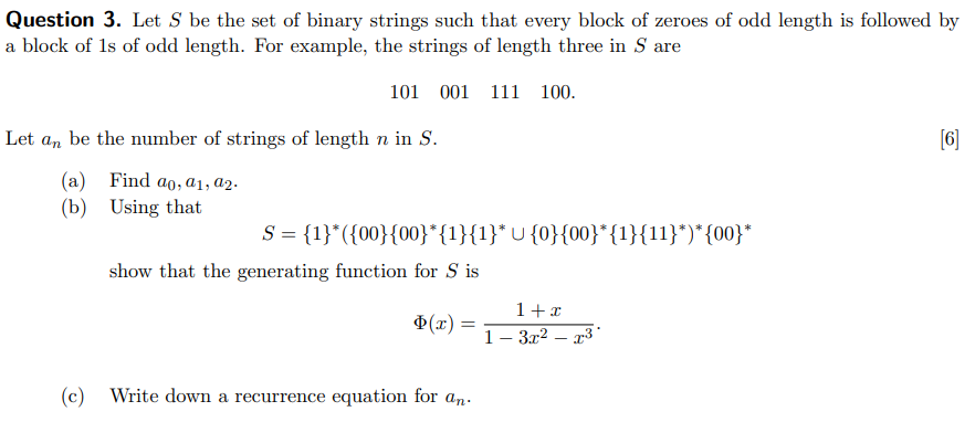 Solved Question 3. Let S Be The Set Of Binary Strings Such | Chegg.com