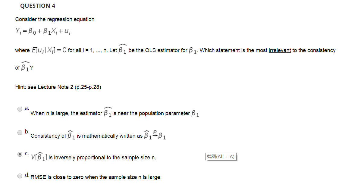 Solved Question 4 Consider The Regression Equation Y Bo Chegg Com