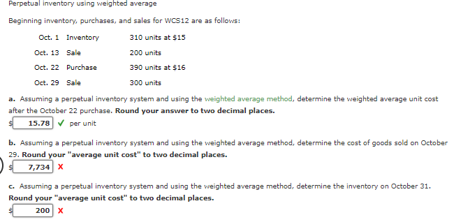 Solved Perpetual inventory using weighted average Beginning | Chegg.com