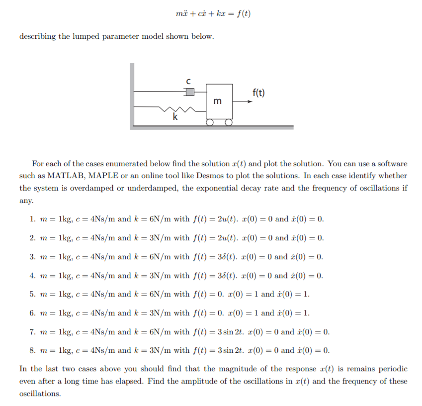 Solved Consider The Differential Equation Mx¨ Cx˙ Kx 4447