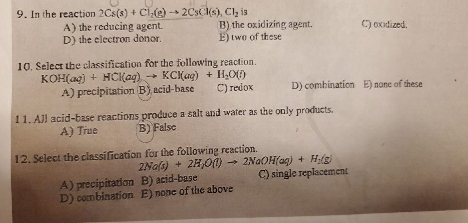 Solved 9 In The Reaction 2cs S Cl2 G 2cscl S Cl Chegg Com