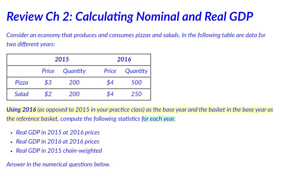 Solved Finally, let's get Real GDP in 2015 using | Chegg.com