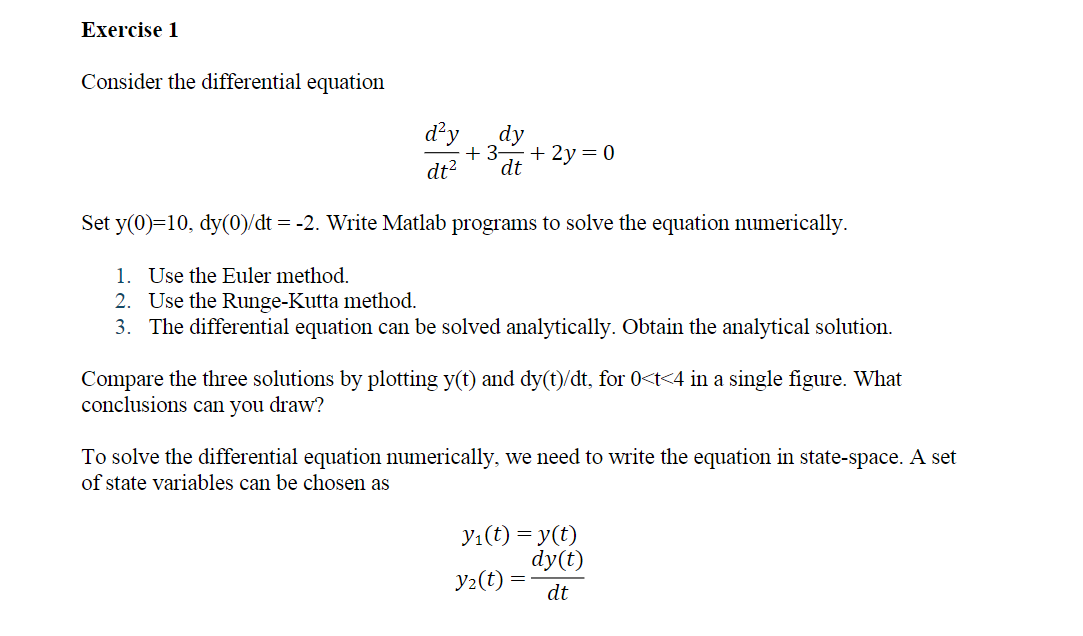 Solved Exercise 1 Consider The Differential Equation Dạy Dy | Chegg.com