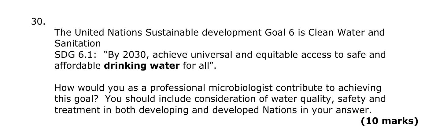Solved 30. The United Nations Sustainable development Goal 6 | Chegg.com