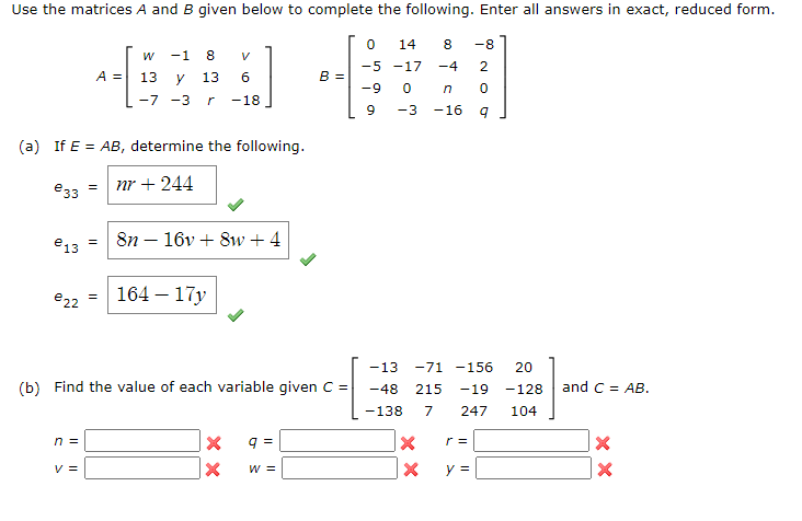 Solved Use The Matrices A And B Given Below To Complete The | Chegg.com