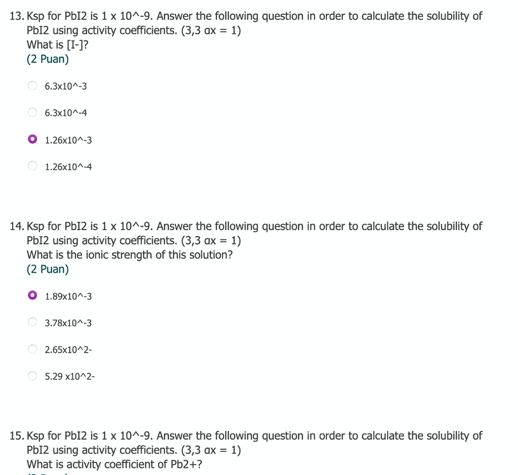 Solved 13. Ksp for Pb12 is 1 x 10^-9. Answer the following | Chegg.com